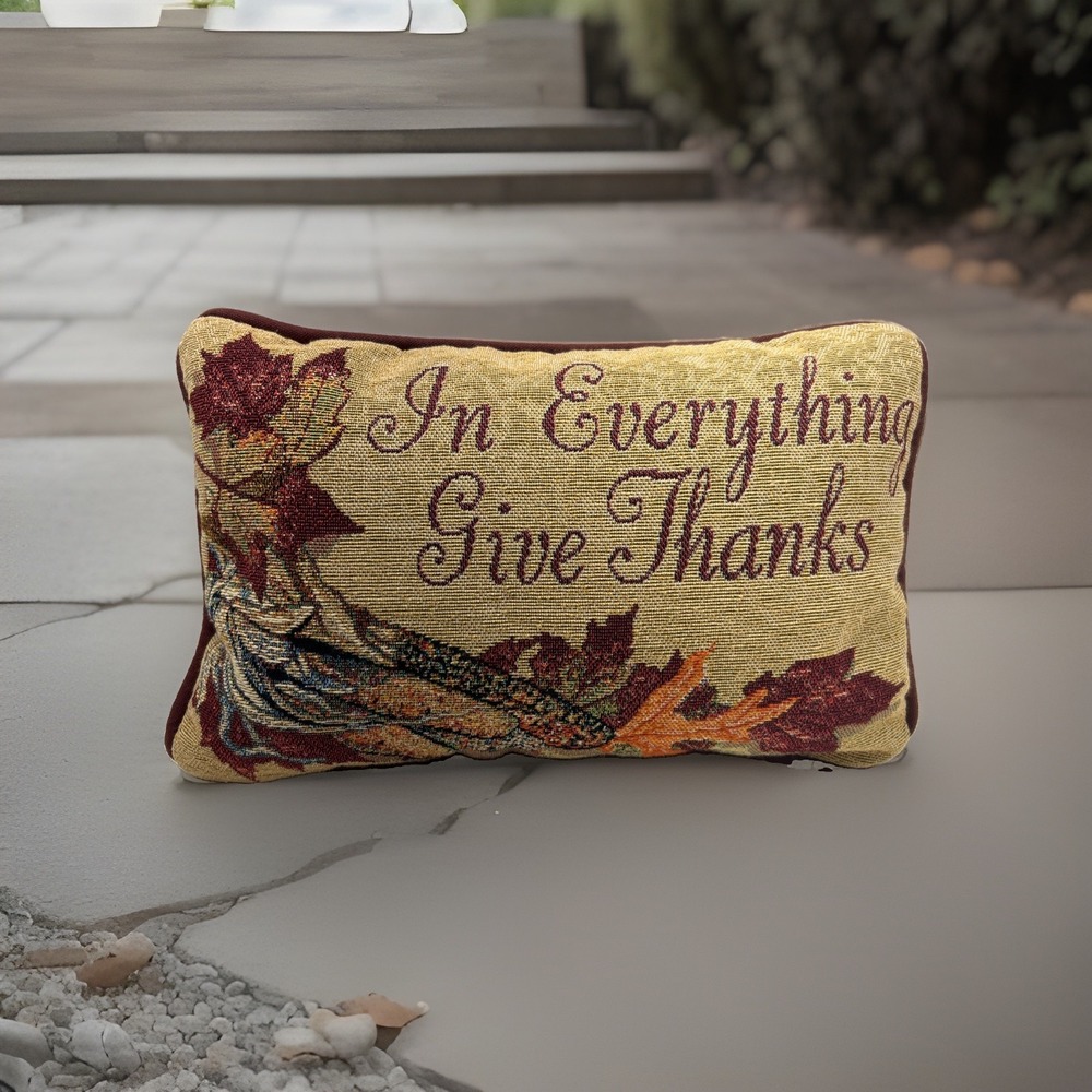VTG Manual Woodworkers & Weavers In Everything Give Thanks Tapestry Pillow